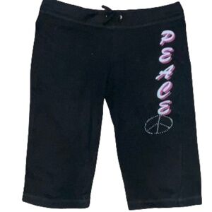 Grip Black Lightweight Drawstring Sweat Capris with Peace & Rhinestones Sz Med